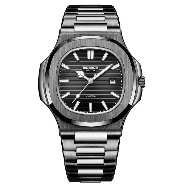 Retro Luminous Square Men Quartz Watch 30M Waterproof Black Steel Black White Watches