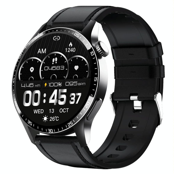 1.35 Inch Smart Watch Bluetooth Calls Health Monitoring 150+ Sports Black Leather Smart Watches