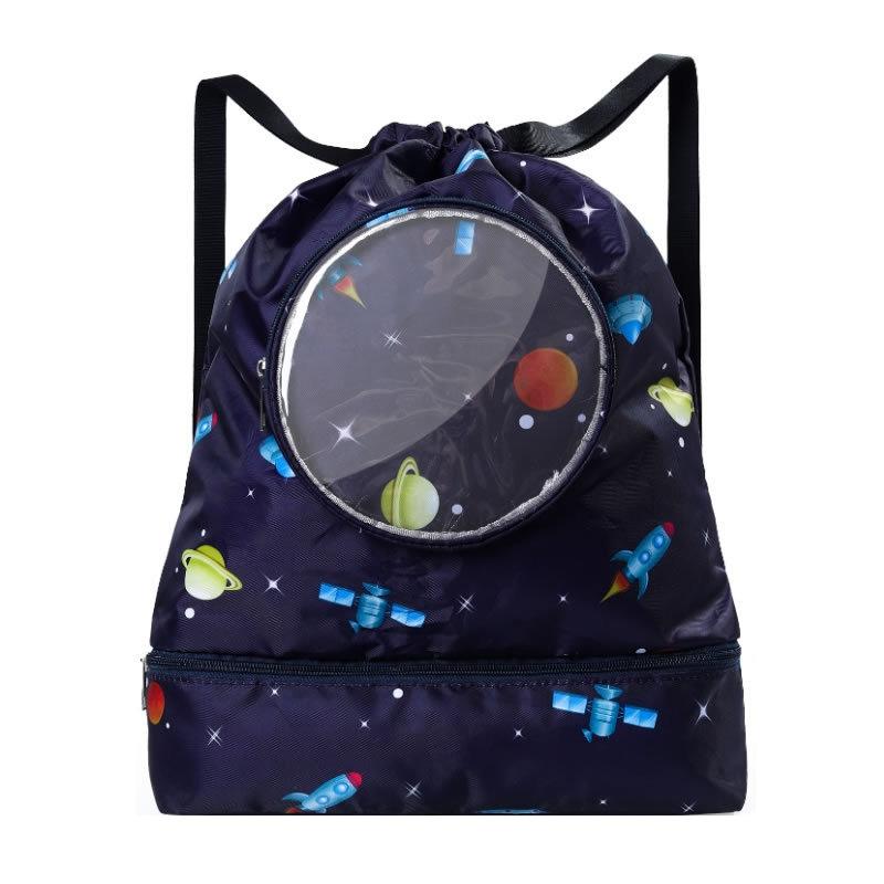 Blue Waterproof Drawstring Beach Bag For Kids Wet & Dry Separation Shoulder Strap Tibetan L Backpacks & Bags
