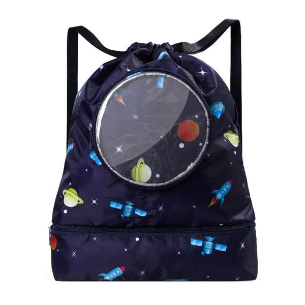 Blue Waterproof Drawstring Beach Bag For Kids Wet & Dry Separation Shoulder Strap Tibetan L Backpacks & Bags
