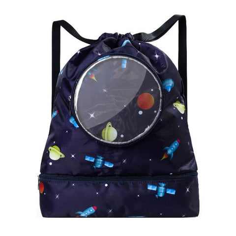 Blue Waterproof Drawstring Beach Bag For Kids Wet & Dry Separation Shoulder Strap Tibetan L Backpacks & Bags