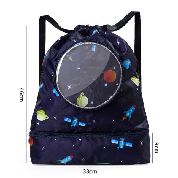 Blue Waterproof Drawstring Beach Bag For Kids Wet & Dry Separation Shoulder Strap Tibetan L Backpacks & Bags