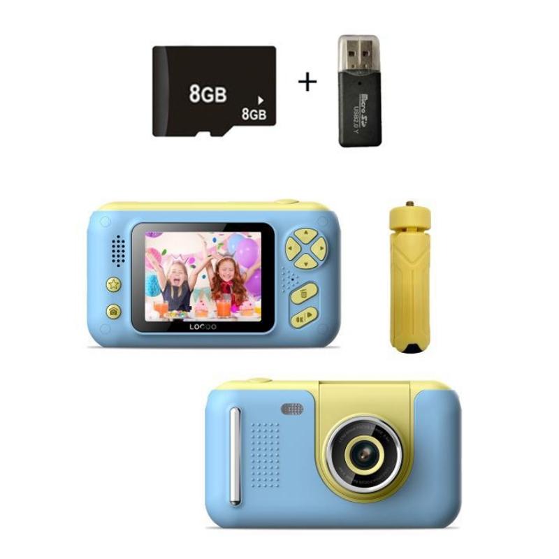Kids Hd Reversible Camera 2.4 Inch 8G Memory Card Reader Yellow / Blue Digital Cameras