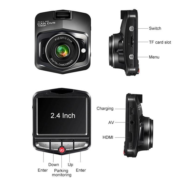2.4 Car Dvr With Parking Monitoring & Loop Recording Black Rear View Monitors/Cams & Kits