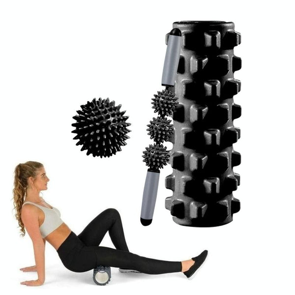 3 In 1 Eva Foam Roller Set For Muscle Relaxation 45Cm Black Foam Rollers