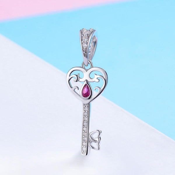 925 Sterling Silver Key Pendant For Happiness Charm Charms & Pendants