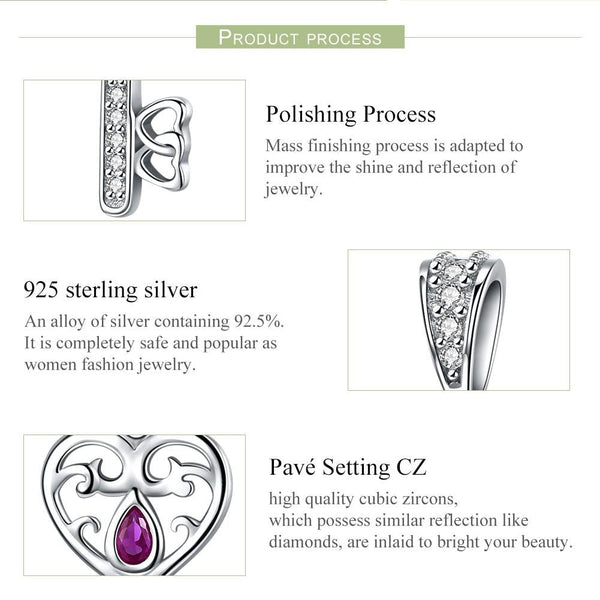 925 Sterling Silver Key Pendant For Happiness Charm Charms & Pendants