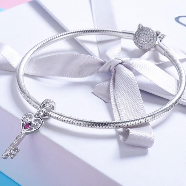 925 Sterling Silver Key Pendant For Happiness Charm Charms & Pendants