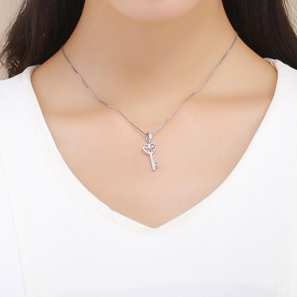 925 Sterling Silver Key Pendant For Happiness Charm Charms & Pendants
