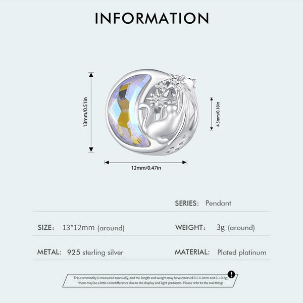 925 Sterling Silver Cat Moon Pendant For Diy Bracelets Charms & Pendants