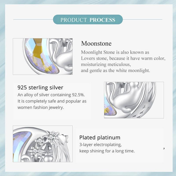 925 Sterling Silver Cat Moon Pendant For Diy Bracelets Charms & Pendants