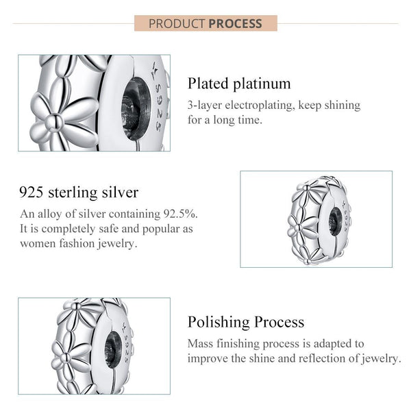 925 Sterling Silver Flower Bead Bracelet / Necklace Accessory Set Charms & Pendants