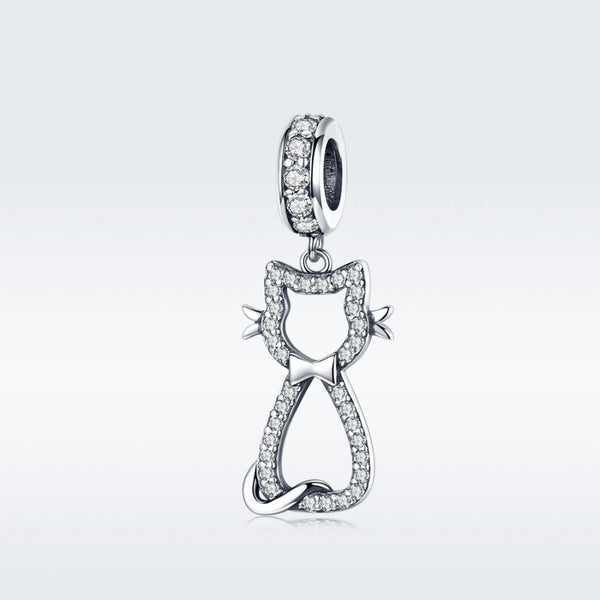 925 Sterling Silver Zircon Cat Pendant For Bracelet Diy Accessory Charms & Pendants