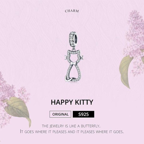 925 Sterling Silver Zircon Cat Pendant For Bracelet Diy Accessory Charms & Pendants