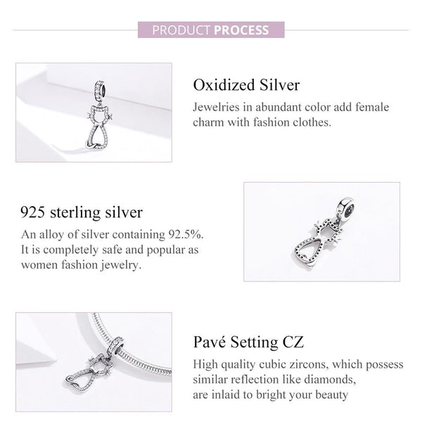 925 Sterling Silver Zircon Cat Pendant For Bracelet Diy Accessory Charms & Pendants
