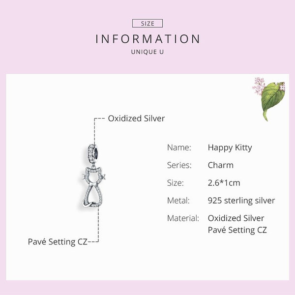 925 Sterling Silver Zircon Cat Pendant For Bracelet Diy Accessory Charms & Pendants