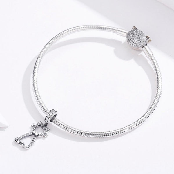 925 Sterling Silver Zircon Cat Pendant For Bracelet Diy Accessory Charms & Pendants