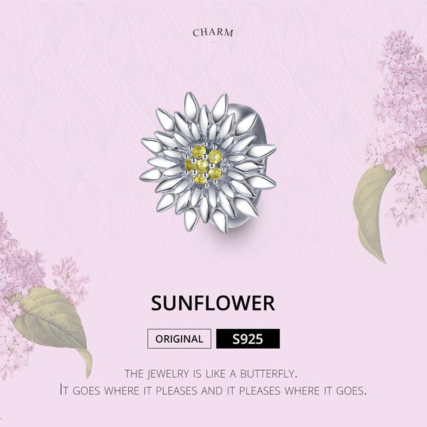925 Sterling Silver Sunflower Bead Bracelet & Necklace Set Charms & Pendants
