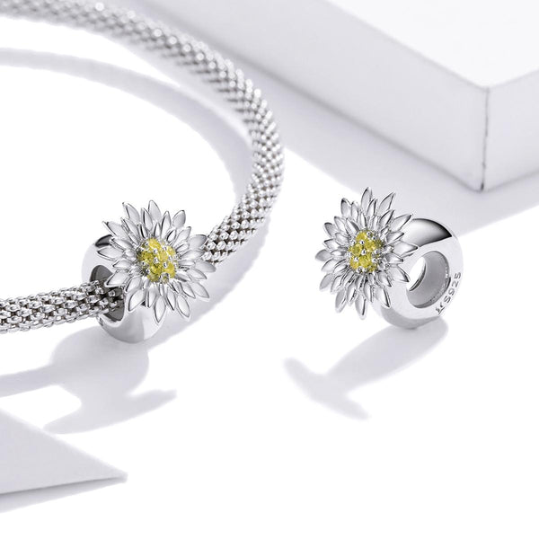 925 Sterling Silver Sunflower Bead Bracelet & Necklace Set Charms & Pendants