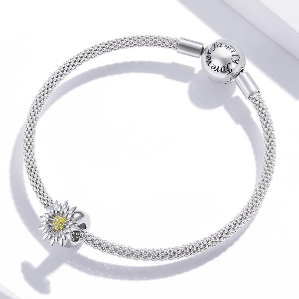 925 Sterling Silver Sunflower Bead Bracelet & Necklace Set Charms & Pendants
