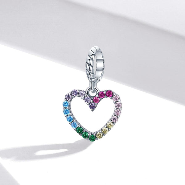 925 Sterling Silver Rainbow Heart Pendant For Diy Bracelets & Necklaces Charms & Pendants