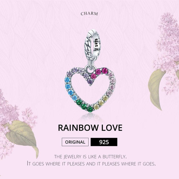 925 Sterling Silver Rainbow Heart Pendant For Diy Bracelets & Necklaces Charms & Pendants