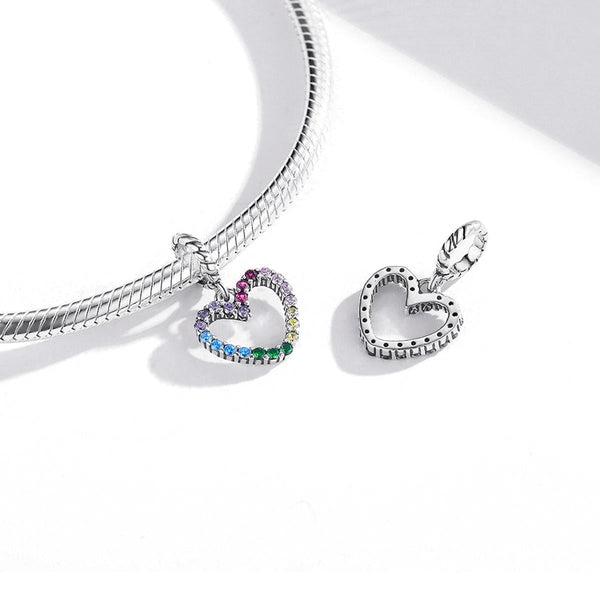 925 Sterling Silver Rainbow Heart Pendant For Diy Bracelets & Necklaces Charms & Pendants