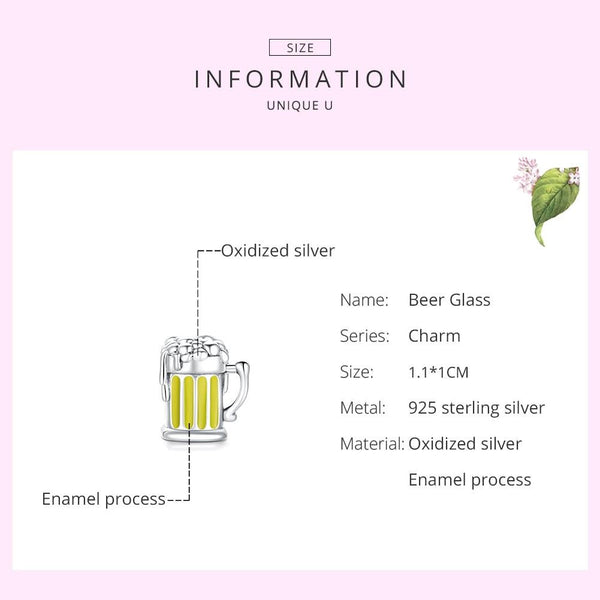 925 Sterling Silver Beer Mug Beads For Diy Bracelets & Necklaces Craft Beads
