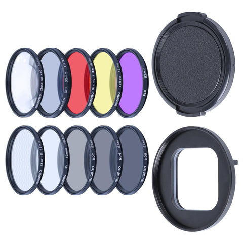 52Mm 10 In 1 Professional Lens Filter Kit For Gopro Hero10 / 9 With Adapter Ring And Cap Camera Drone Accessories
