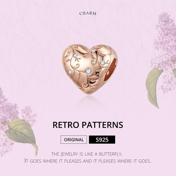 925 Sterling Silver Retro Rose Gold Beaded Bracelet Accessory Charms & Pendants