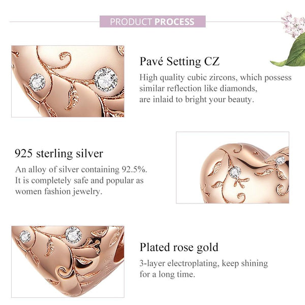 925 Sterling Silver Retro Rose Gold Beaded Bracelet Accessory Charms & Pendants