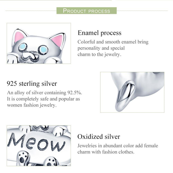 925 Sterling Silver Adorable Cat Charm For Diy Bracelets & Necklaces Charms & Pendants