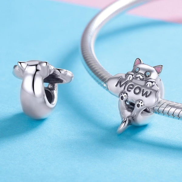 925 Sterling Silver Adorable Cat Charm For Diy Bracelets & Necklaces Charms & Pendants
