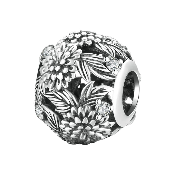 925 Sterling Silver Embossed Flower Beads For Diy Bracelets & Necklaces Charms & Pendants