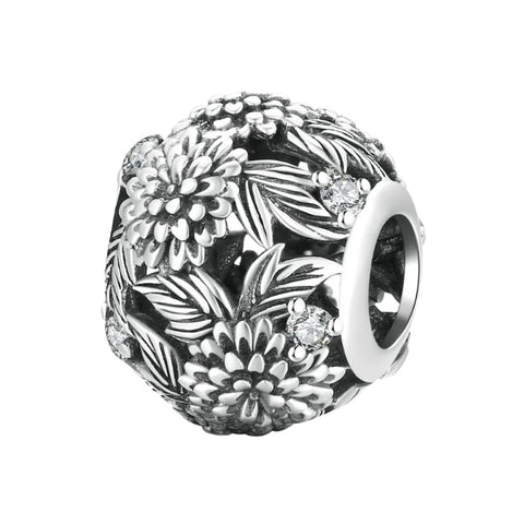 925 Sterling Silver Embossed Flower Beads For Diy Bracelets & Necklaces Charms & Pendants