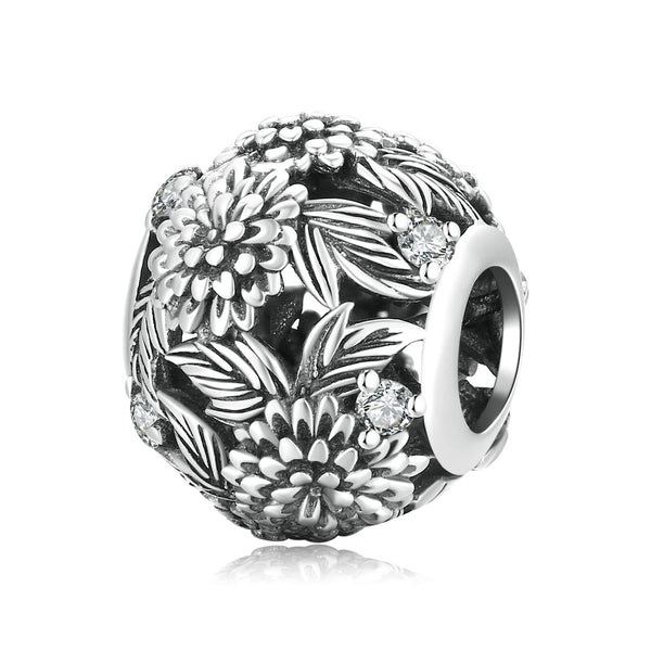 925 Sterling Silver Embossed Flower Beads For Diy Bracelets & Necklaces Charms & Pendants