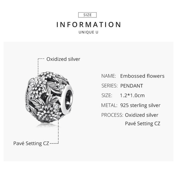 925 Sterling Silver Embossed Flower Beads For Diy Bracelets & Necklaces Charms & Pendants