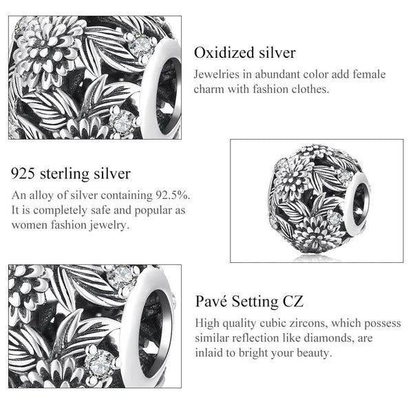 925 Sterling Silver Embossed Flower Beads For Diy Bracelets & Necklaces Charms & Pendants