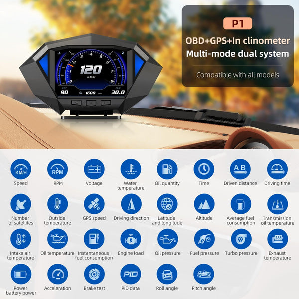 Smart Car Obd2 Locator Technology Hud Speedometer 3.5 Inch Display Other Instruments & Gauges