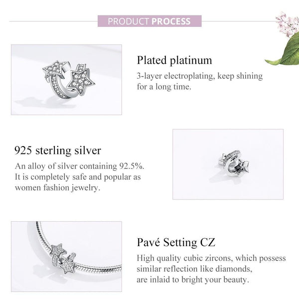 925 Sterling Silver Star Beaded Bracelet / Necklace Accessory Charms & Pendants