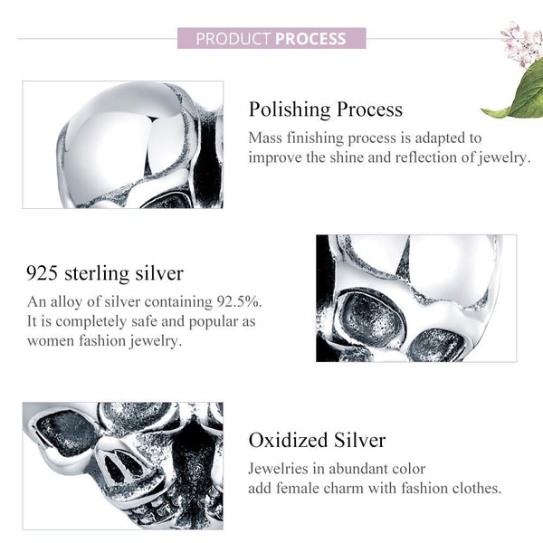 925 Sterling Silver Skull Beads For Diy Bracelets & Necklaces Charms & Pendants