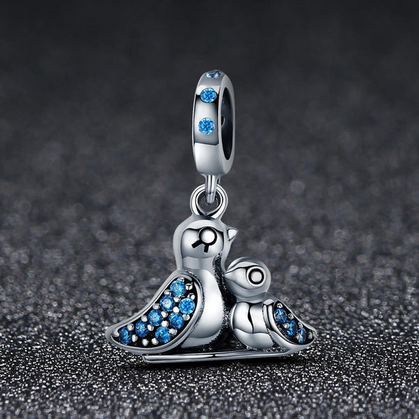 925 Sterling Silver Blue Gem Bird Bracelet Inlay Charms & Pendants