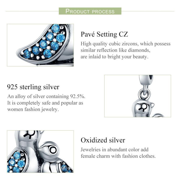925 Sterling Silver Blue Gem Bird Bracelet Inlay Charms & Pendants