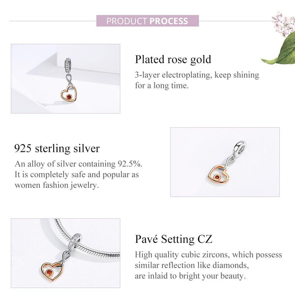 925 Sterling Silver Rose Gold Heart Pendant For Diy Bracelet Or Necklace Necklaces & Pendants
