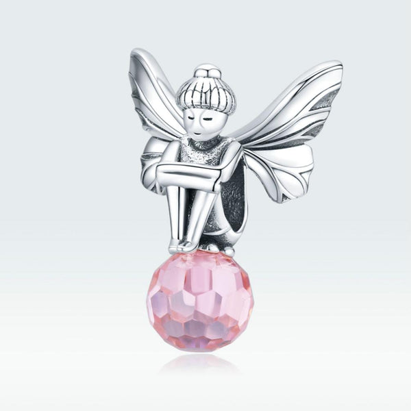 925 Sterling Silver Flower Fairy Beaded Pink Glass Zircon Bracelet Accessories Charms & Pendants