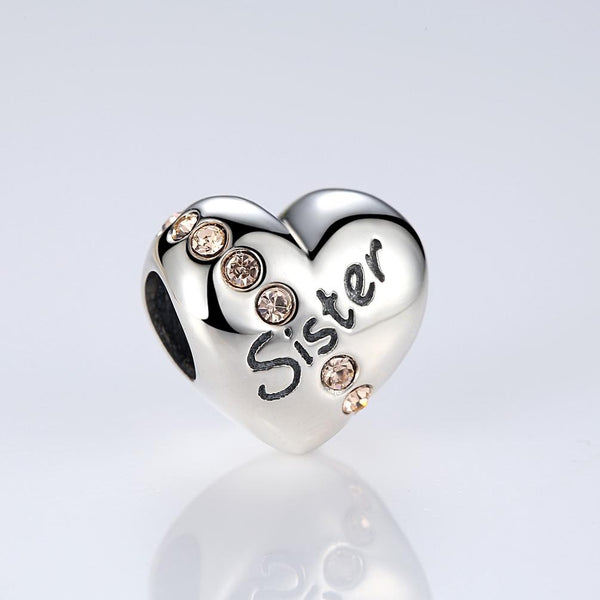 925 Sterling Silver Sister Heart Beads For Diy Bracelets & Necklaces Charms & Pendants