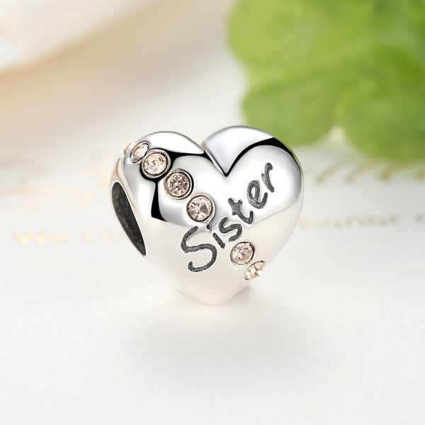 925 Sterling Silver Sister Heart Beads For Diy Bracelets & Necklaces Charms & Pendants
