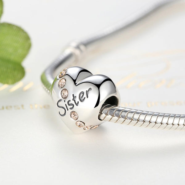 925 Sterling Silver Sister Heart Beads For Diy Bracelets & Necklaces Charms & Pendants