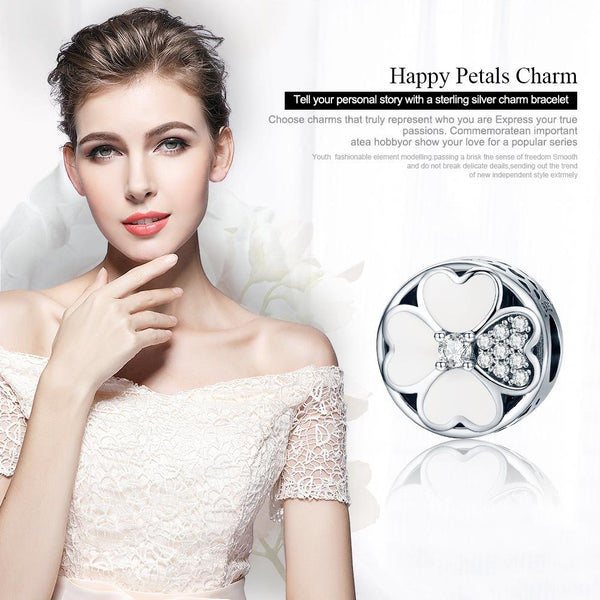 925 Sterling Silver Diamond Petal Bead Bracelet Happiness Charms & Pendants