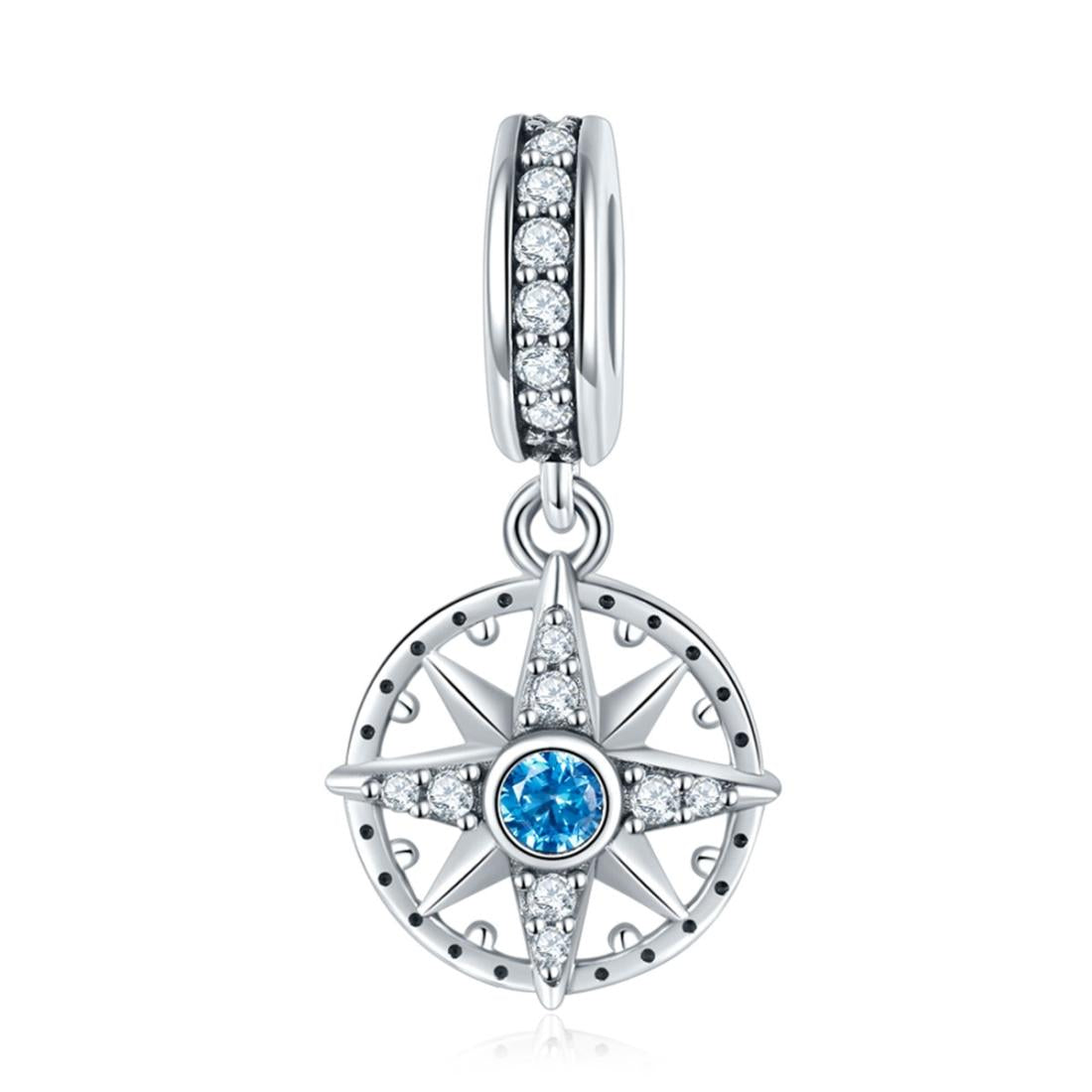 925 Sterling Silver Compass Pendant Necklace Charms & Pendants